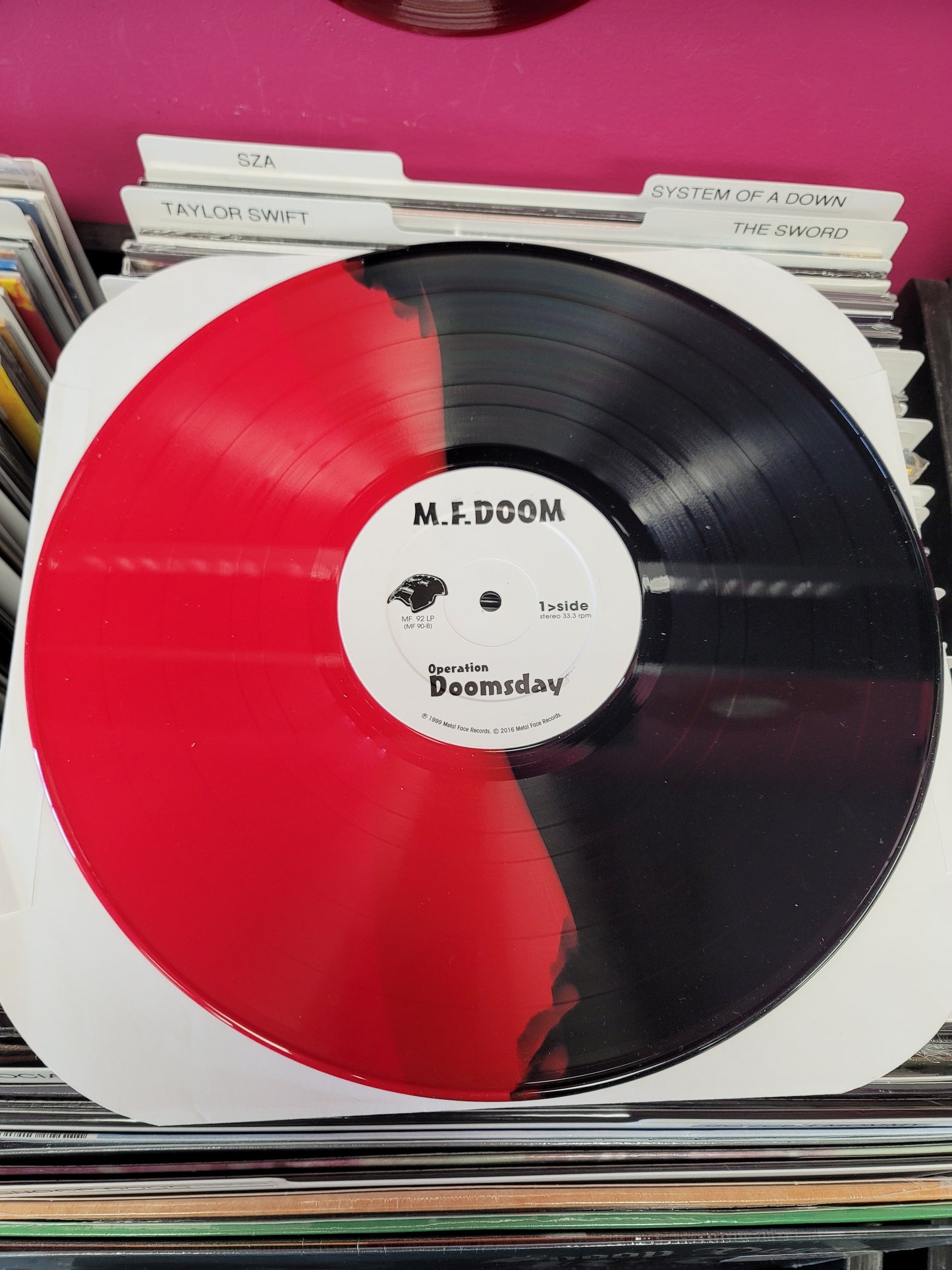 USED: MF DOOM - Operation Doomsday LP record (red/black split vinyl)