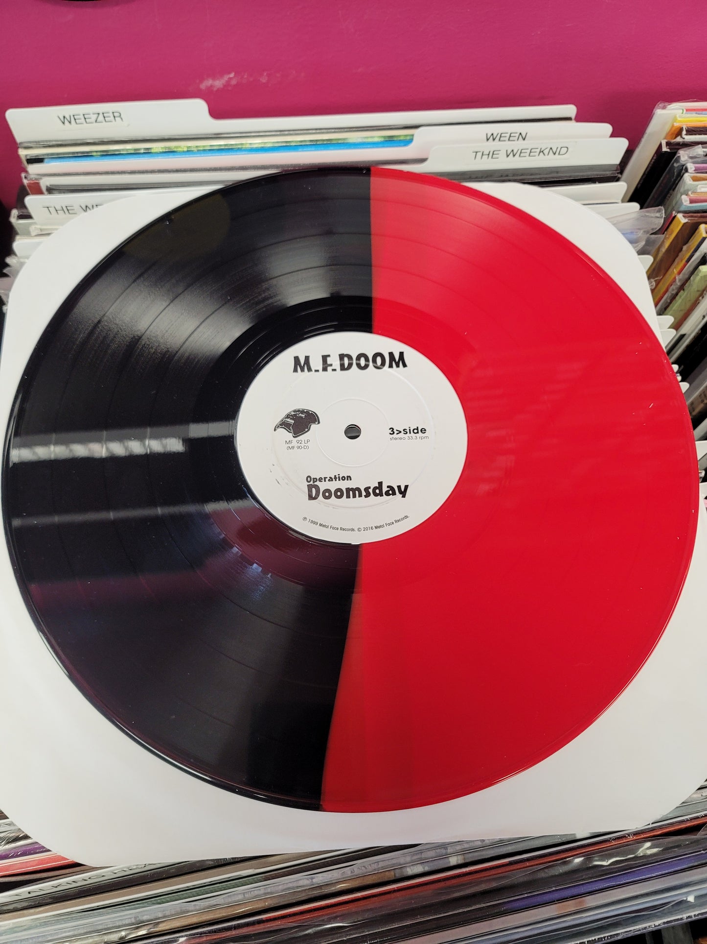USED: MF DOOM - Operation Doomsday LP record (red/black split vinyl)
