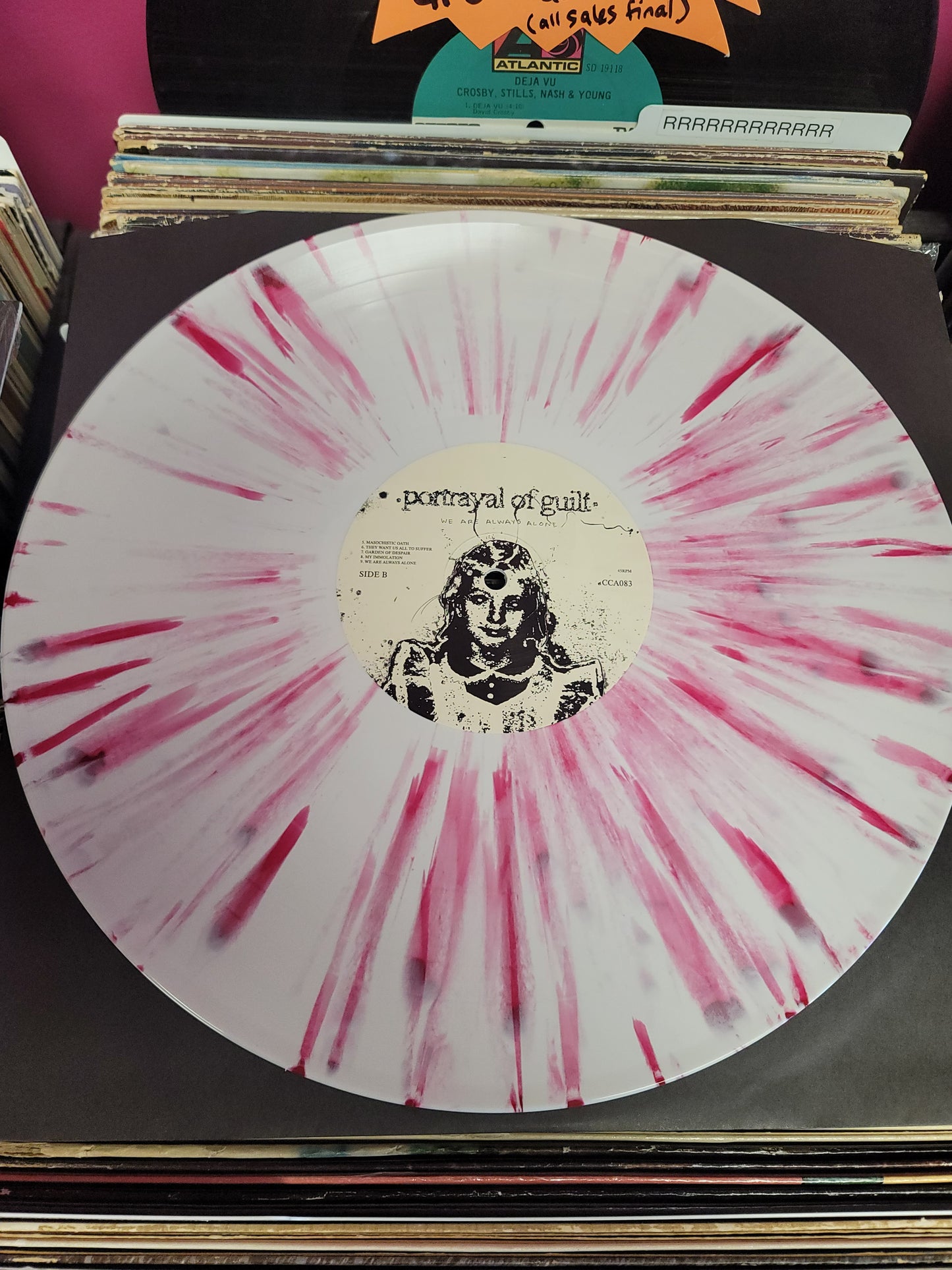 USED: Portrayal of Guilt - We Are Always Alone LP record (white vinyl w/ splatter)