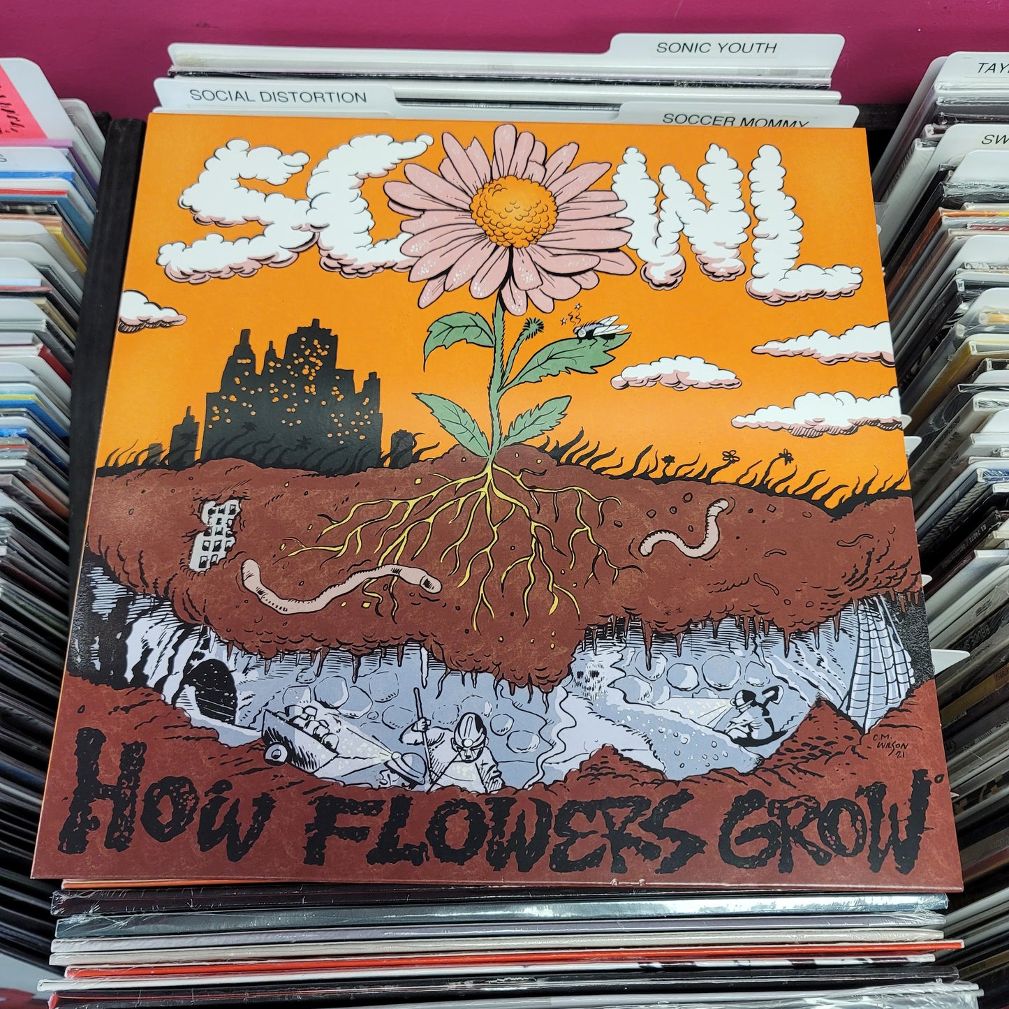 USED: Scowl - How Flowers Grow LP record (orange vinyl)
