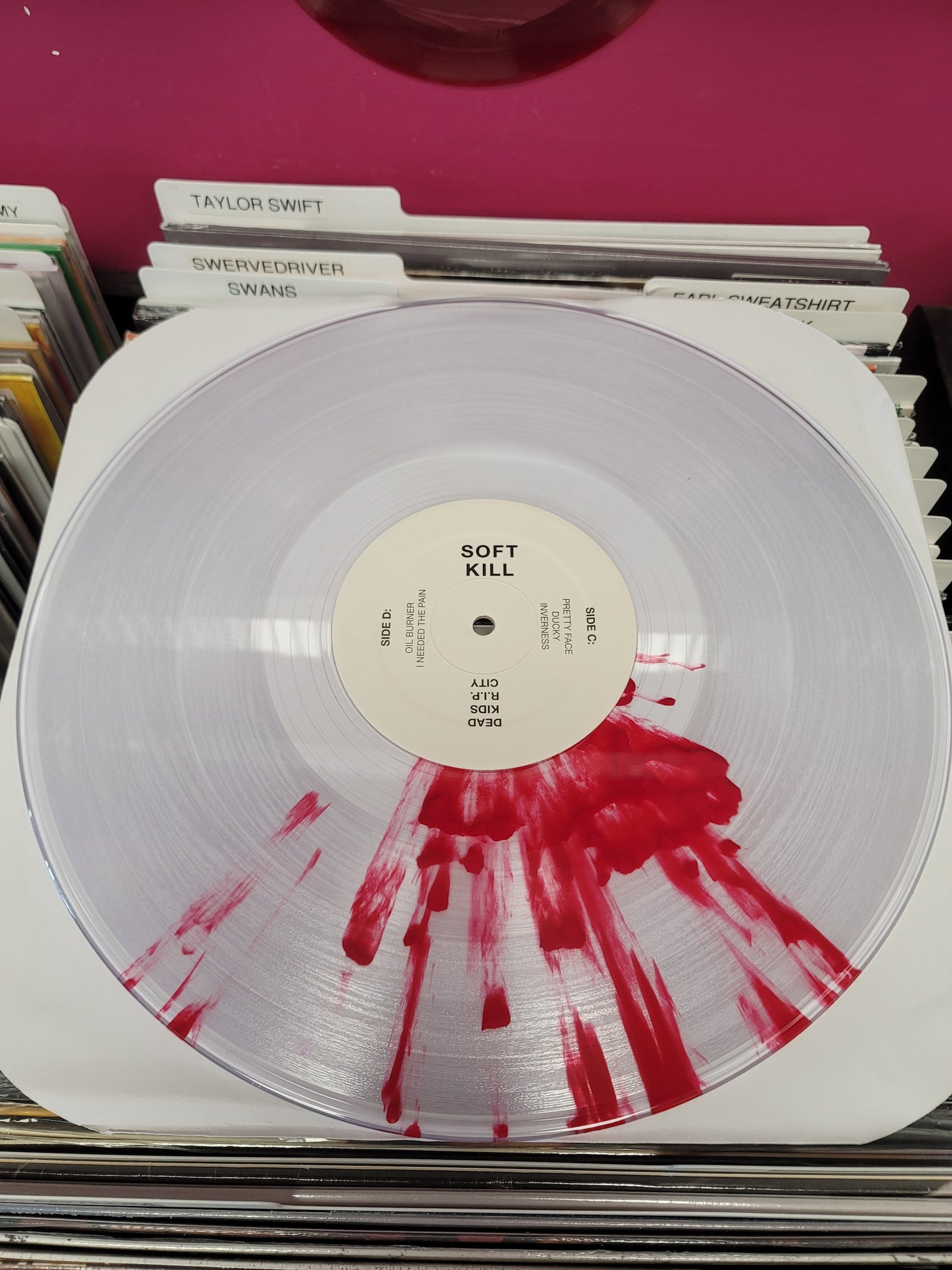 USED: Soft Kill - Dead Kids, R.I.P. City LP record (clear vinyl w/ red splatter)