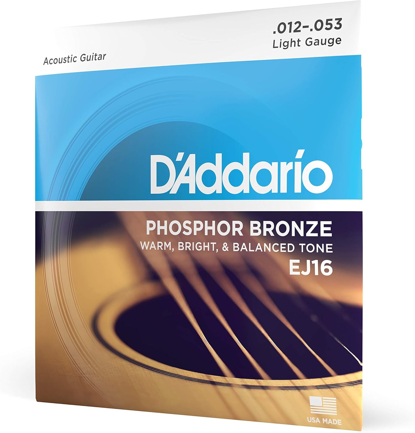 D'Addario EJ16 phosphor bronze acoustic guitar strings (light 12-53 gauge)