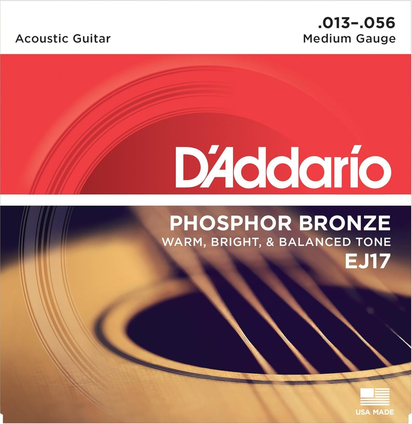 D'Addario EJ17 phosphor bronze acoustic guitar strings (medium 13-56 gauge)