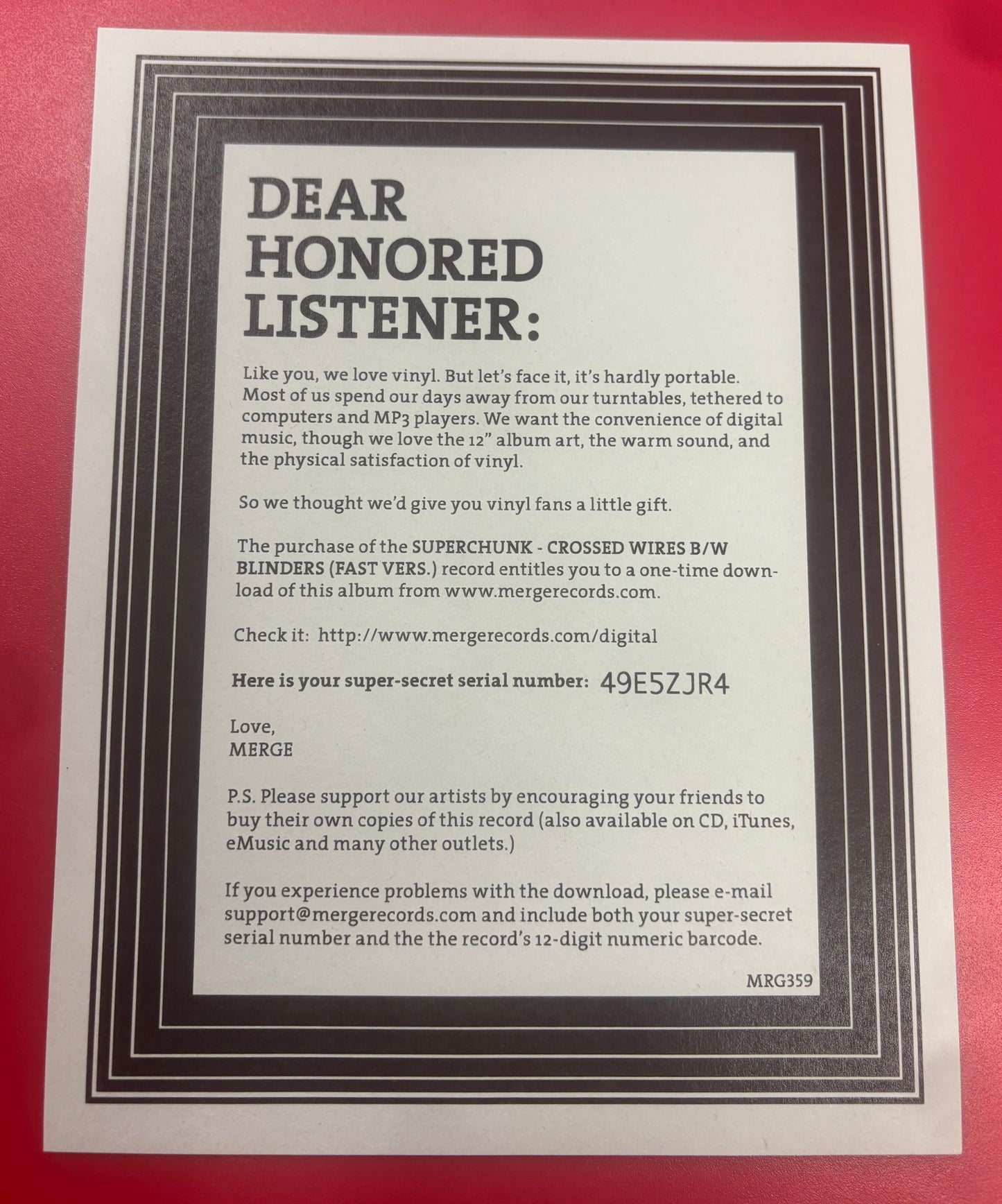 USED: Superchunk - Crossed Wires 7" clear vinyl record (2009)