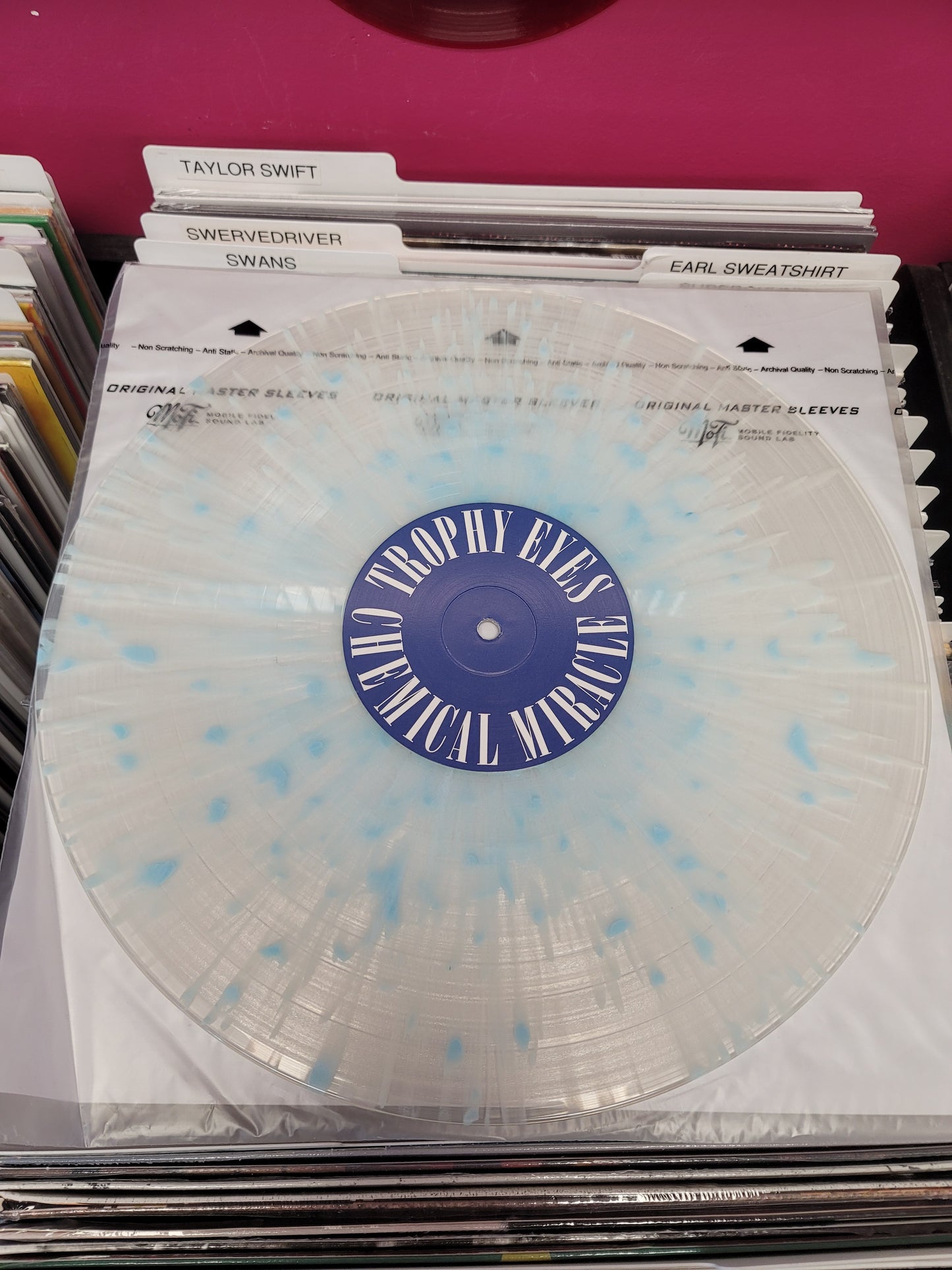 USED: Trophy Eyes - Chemical Miracle LP record (clear vinyl w/ blue splatter)