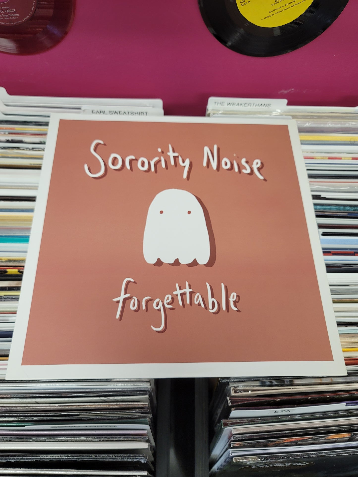 USED: Sorority Noise - Forgettable LP record (blue vinyl w/ white swirls)