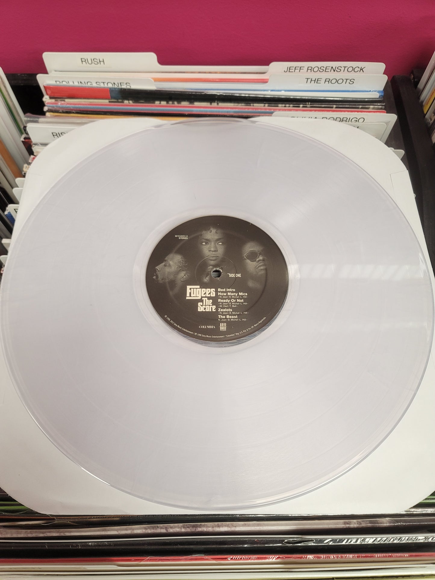 USED: The Fugees - The Score LP record (clear vinyl w/ white streaks)