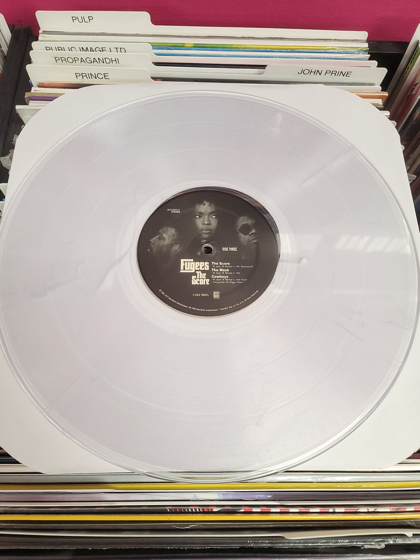 USED: The Fugees - The Score LP record (clear vinyl w/ white streaks)