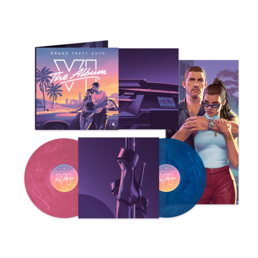 PREORDER (11/20/26): Grand Theft Auto VI: The Album Original Soundtrack 2xLP pink and blue marbled vinyl record (indie exclusive)
