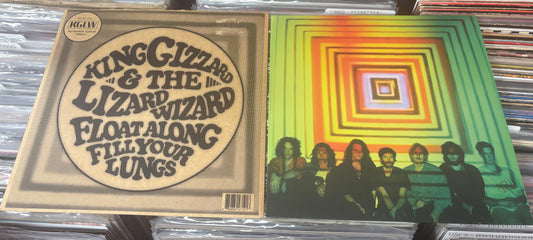 USED: King Gizzard and the Lizard Wizard - Float Along Fill Your Lungs LP record (Psychedelic Eyeball Edition - yellow w/ blue splatter vinyl)