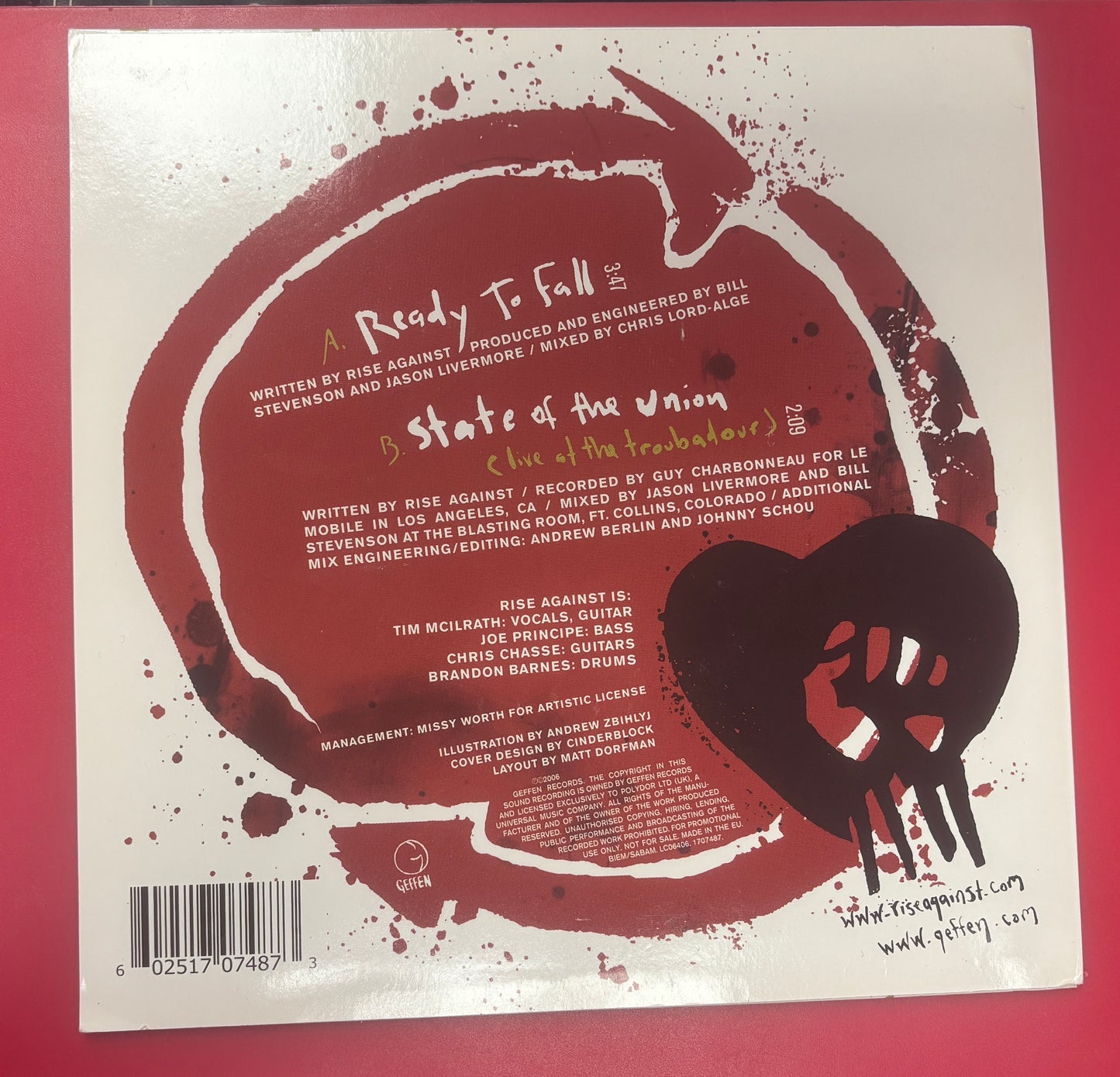 USED: Rise Against - Ready to Fall 7" single (white vinyl)