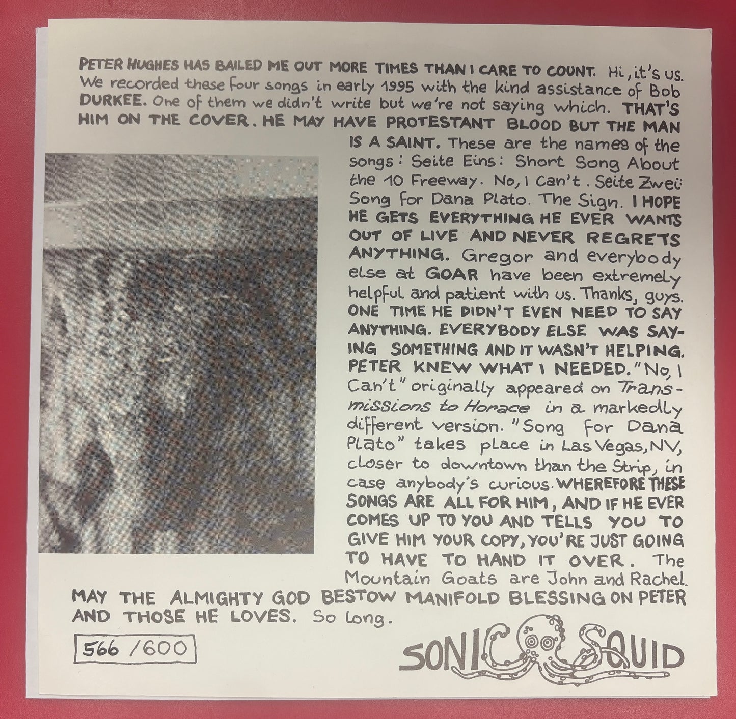 USED: The Mountain Goats - Songs for Peter Hughes 7" vinyl record (1995)