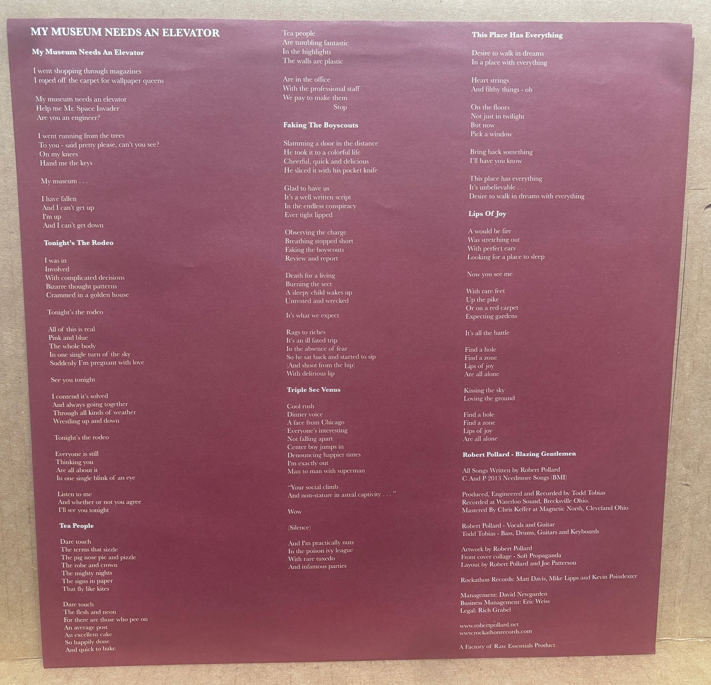 USED: Robert Pollard - Blazing Gentlemen LP vinyl record Limited to 1000