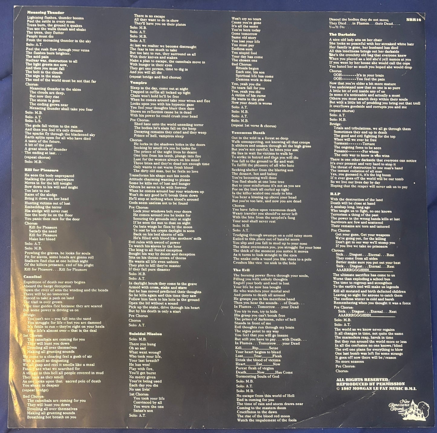 USED: Blood Feast - Kill for Pleasure LP vinyl record (original 1987 pressing)