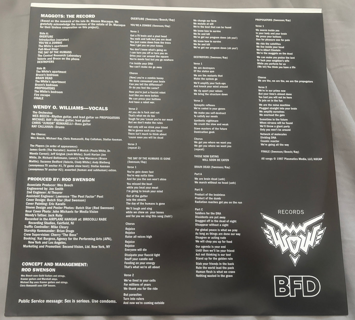 USED: Wendy O. Williams (of Plasmatics) - Maggots: The Record LP red vinyl (RSD BF 2023 pressing)