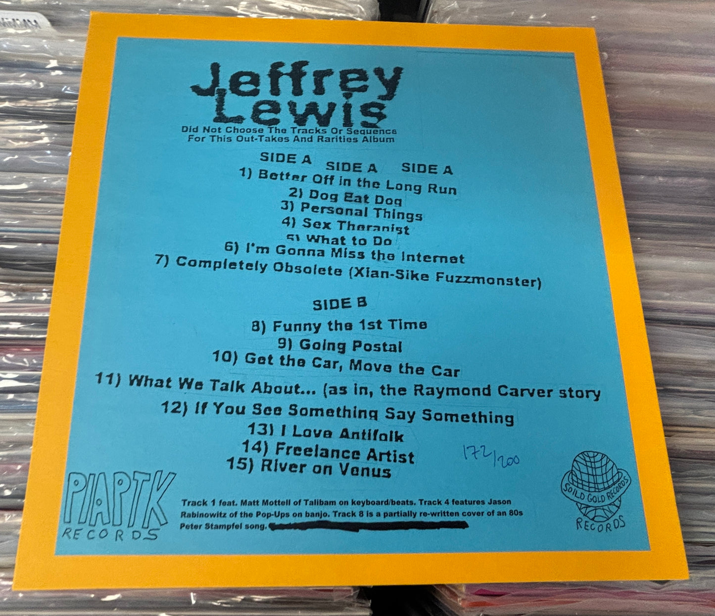 USED: Jeffrey Lewis - Did Not Choose the Tracks or Sequence For this Out-Takes and Rarities Album 2007-2014 LP gold vinyl record